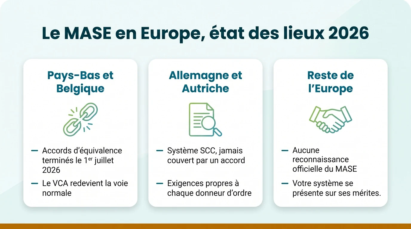 Le MASE en Europe en 2026 : Pays-Bas et Belgique après la fin des accords, Allemagne et Autriche sous SCC, reste de l'Europe sans reconnaissance