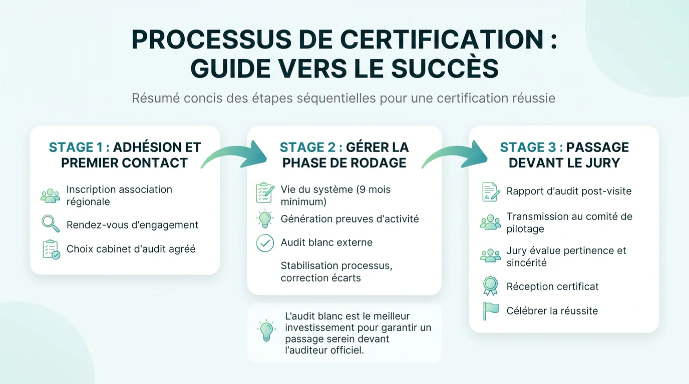 Les trois étapes du processus de certification MASE, de l'adhésion au passage devant le jury
