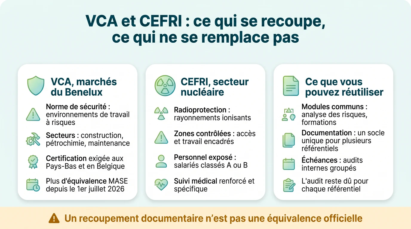 VCA et CEFRI comparés au MASE : ce qui se recoupe entre les référentiels et pourquoi aucun ne dispense de l'audit d'un autre